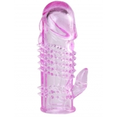 Розовая  гелевая насадка с клиторальным отростком - 13,5 см. - Toyfa Basic - во Владикавказе купить с доставкой