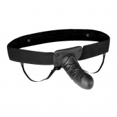 Чёрный полый страпон с вибрацией Unisex Vibrating Hollow Strap-On - 14 см. - Lux Fetish - купить с доставкой во Владикавказе