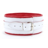 Бело-красный кожаный ошейник - БДСМ Арсенал - купить с доставкой во Владикавказе