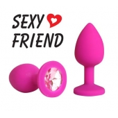 Розовая конусовидная анальная пробка с розовым кристаллом - 7,3 см. - 1137 - купить с доставкой во Владикавказе