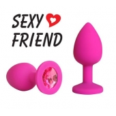 Розовая конусовидная анальная пробка с малиновым кристаллом - 7,3 см. - 1137 - купить с доставкой во Владикавказе