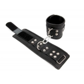 Черные кожаные наручники с заклепками с фиксацией липучками - Notabu - купить с доставкой во Владикавказе