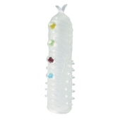 Закрытая белая насадка на пенис Crystal Sleeve с шариками и усиками - Erowoman-Eroman - во Владикавказе купить с доставкой