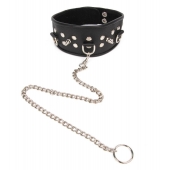 Черный ошейник с шипами и металлическим поводком-цепочкой - Notabu - купить с доставкой во Владикавказе