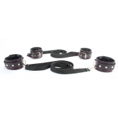 Черный бондажный набор с красной строчкой - БДСМ Арсенал - купить с доставкой во Владикавказе