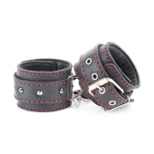 Черные оковы с шипами и контрастной строчкой - БДСМ Арсенал - купить с доставкой во Владикавказе