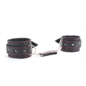 Черные оковы с шипами и контрастной строчкой - БДСМ Арсенал - купить с доставкой во Владикавказе