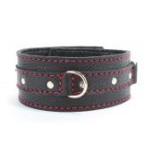 Черный ошейник из натуральной кожи с красной строчкой и кольцом - БДСМ Арсенал - купить с доставкой во Владикавказе