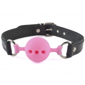 Розовый кляп-шар на черных кожаных ремешках - Sitabella - купить с доставкой во Владикавказе