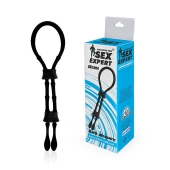 Черное силиконовое эрекционное кольцо-лассо с двумя утяжками - Sex Expert - во Владикавказе купить с доставкой