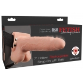 Телесный перезаряжаемый вибрострапон 7  Hollow Rechargeable Strap-on with Balls - 20,3 см. - Pipedream - купить с доставкой во Владикавказе