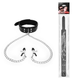 Черный ошейник с зажимами на соски на цепочке - Notabu - купить с доставкой во Владикавказе