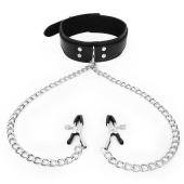 Черный ошейник с зажимами на соски на цепочке - Notabu - купить с доставкой во Владикавказе