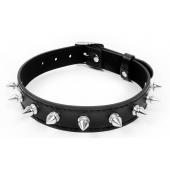 Черный ошейник с серебристыми шипами - Notabu - купить с доставкой во Владикавказе