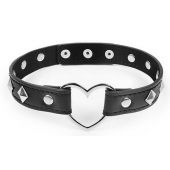 Черный ошейник с серебристыми ромбиками и сердечком - Notabu - купить с доставкой во Владикавказе