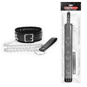 Черный ошейник на металлическом поводке с ручкой-петлей - Notabu - купить с доставкой во Владикавказе