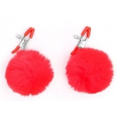 Зажимы для сосков с красным пушком - Notabu - купить с доставкой во Владикавказе