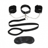 Чёрный ошейник с наручниками и поводком Collar Cuffs   Leash Set - Lux Fetish - купить с доставкой во Владикавказе