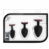 Набор черных анальных пробок с красным кристаллом-сердечком Bling Plugs Training Kit - Blush Novelties - купить с доставкой во Владикавказе