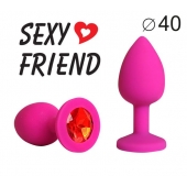 Ярко-розовая анальная пробка с красным кристаллом - 9,5 см. - 1137 - купить с доставкой во Владикавказе