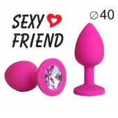 Ярко-розовая анальная пробка с сиреневым кристаллом - 9,5 см. - 1137 - купить с доставкой во Владикавказе