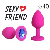 Ярко-розовая анальная пробка с синим кристаллом - 9,5 см. - 1137 - купить с доставкой во Владикавказе