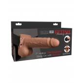 Кофейный перезаряжаемый вибрострапон 7  Hollow Rechargeable Strap-on with Balls - 20,3 см. - Pipedream - купить с доставкой во Владикавказе
