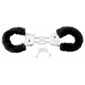 Меховые чёрные наручники Beginner s Furry Cuffs - Pipedream - купить с доставкой во Владикавказе