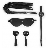 Эротический набор в черном цвете: маска, кляп, пэстисы, плётка - Notabu - купить с доставкой во Владикавказе