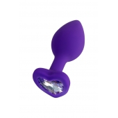 Фиолетовая анальная втулка Diamond Heart с прозрачным кристаллом - 7 см. - ToyFa - купить с доставкой во Владикавказе