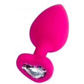 Розовая анальная втулка Diamond Heart с прозрачным кристаллом - 9,5 см. - ToyFa - купить с доставкой во Владикавказе