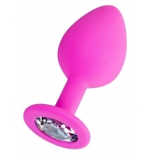 Розовая анальная втулка Brilliant с прозрачным кристаллом - 7 см. - ToyFa - купить с доставкой во Владикавказе