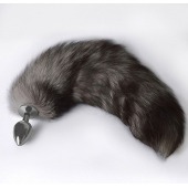 Серебристая коническая анальная пробка с пушистым хвостиком - Sitabella - купить с доставкой во Владикавказе