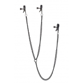 Черные зажимы на соски и клитор на цепочке DELUXE NIPPLE   CLIT CLAMPS - Dream Toys - купить с доставкой во Владикавказе