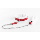 Бело-красный ошейник из натуральной кожи с нежным мехом - БДСМ Арсенал - купить с доставкой во Владикавказе
