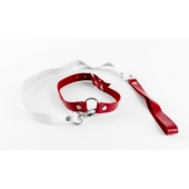 Бело-красный чокер из натуральной кожи с поводком - БДСМ Арсенал - купить с доставкой во Владикавказе
