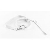 Белый чокер из натуральной кожи с поводком - БДСМ Арсенал - купить с доставкой во Владикавказе