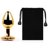 Золотистая анальная пробка с красным стразом-сердечком - 8 см. - Anal Jewelry Plug - купить с доставкой во Владикавказе