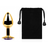 Золотистая анальная пробка с фиолетовым стразом - 7,2 см. - Anal Jewelry Plug - купить с доставкой во Владикавказе