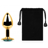 Золотистая анальная пробка с голубым стразом - 7,2 см. - Anal Jewelry Plug - купить с доставкой во Владикавказе