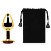 Золотистая анальная пробка с красным стразом - 7,2 см. - Anal Jewelry Plug - купить с доставкой во Владикавказе