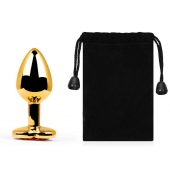 Золотистая анальная пробка с красным стразом-сердечком - 7 см. - Anal Jewelry Plug - купить с доставкой во Владикавказе