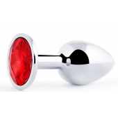 Серебристая анальная пробка с красным стразом - 7,2 см. - Anal Jewelry Plug - купить с доставкой во Владикавказе