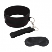 Черный ошейник с длинным поводком Collar and Leash Set - Lux Fetish - купить с доставкой во Владикавказе