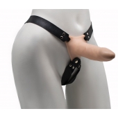 Пустотелый реалистичный фаллопротез на ремешках с заклепками - 16,5 см. - LOVETOY (А-Полимер) - купить с доставкой во Владикавказе