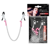 Оригинальные зажимы на соски с розовыми бусинками и цепочкой - Notabu - купить с доставкой во Владикавказе