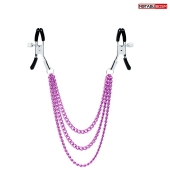 Оригинальные зажимы на соски с тройной розовой цепочкой - Notabu - купить с доставкой во Владикавказе