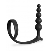 Черная анальная цепочка с эрекционным кольцом Ass-gasm Cockring Anal Beads - Pipedream - во Владикавказе купить с доставкой