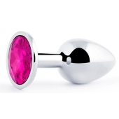 Серебристая анальная пробка с малиновым кристаллом - 7,2 см. - Anal Jewelry Plug - купить с доставкой во Владикавказе