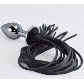 Серебристая анальная пробка с черной плетью - Sitabella - купить с доставкой во Владикавказе